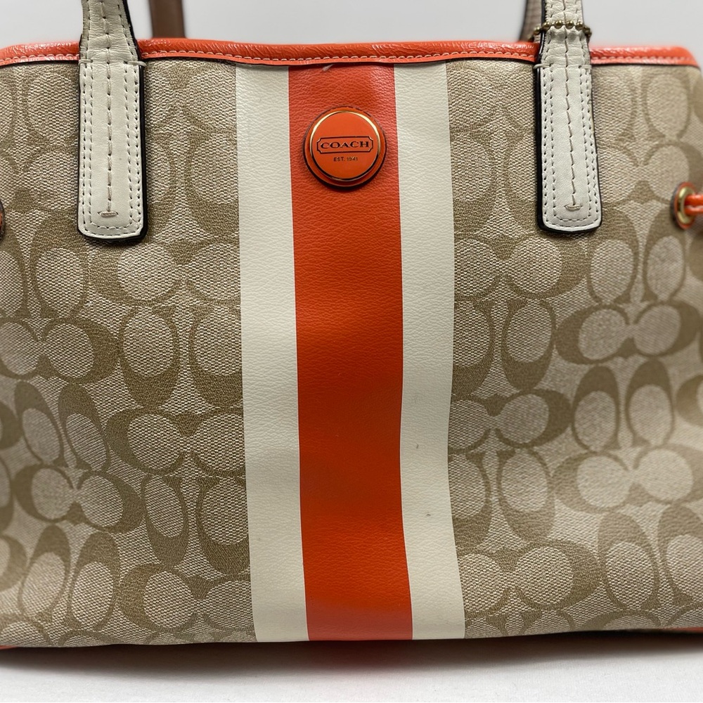 Coach Gorgeous Beige and Orange Shoulder Tote 👜 - Picture 3 of 11